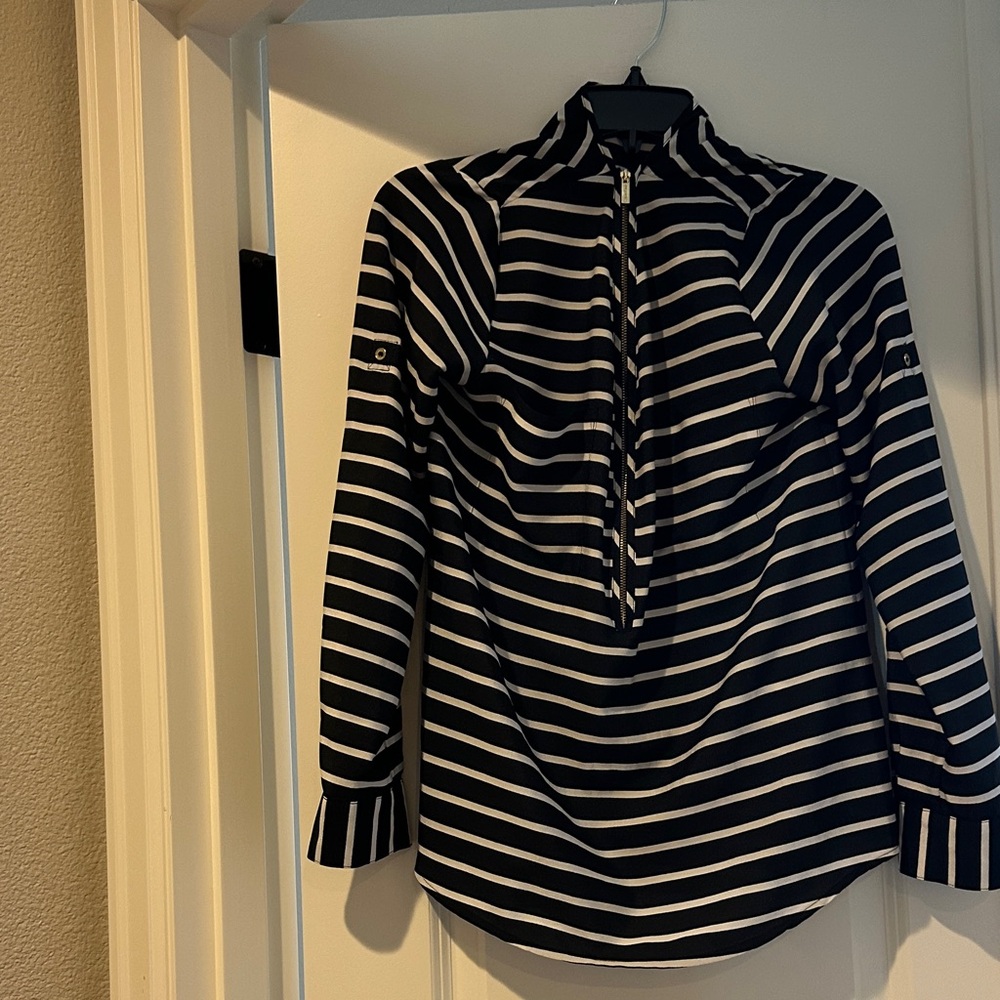 Calvin Klein Black and White Striped front zip Shirt